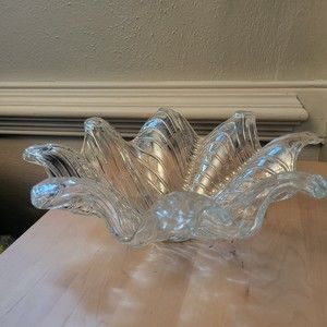 Murano Italy Clear Art Glass Flower Console Bowl Centerpiece